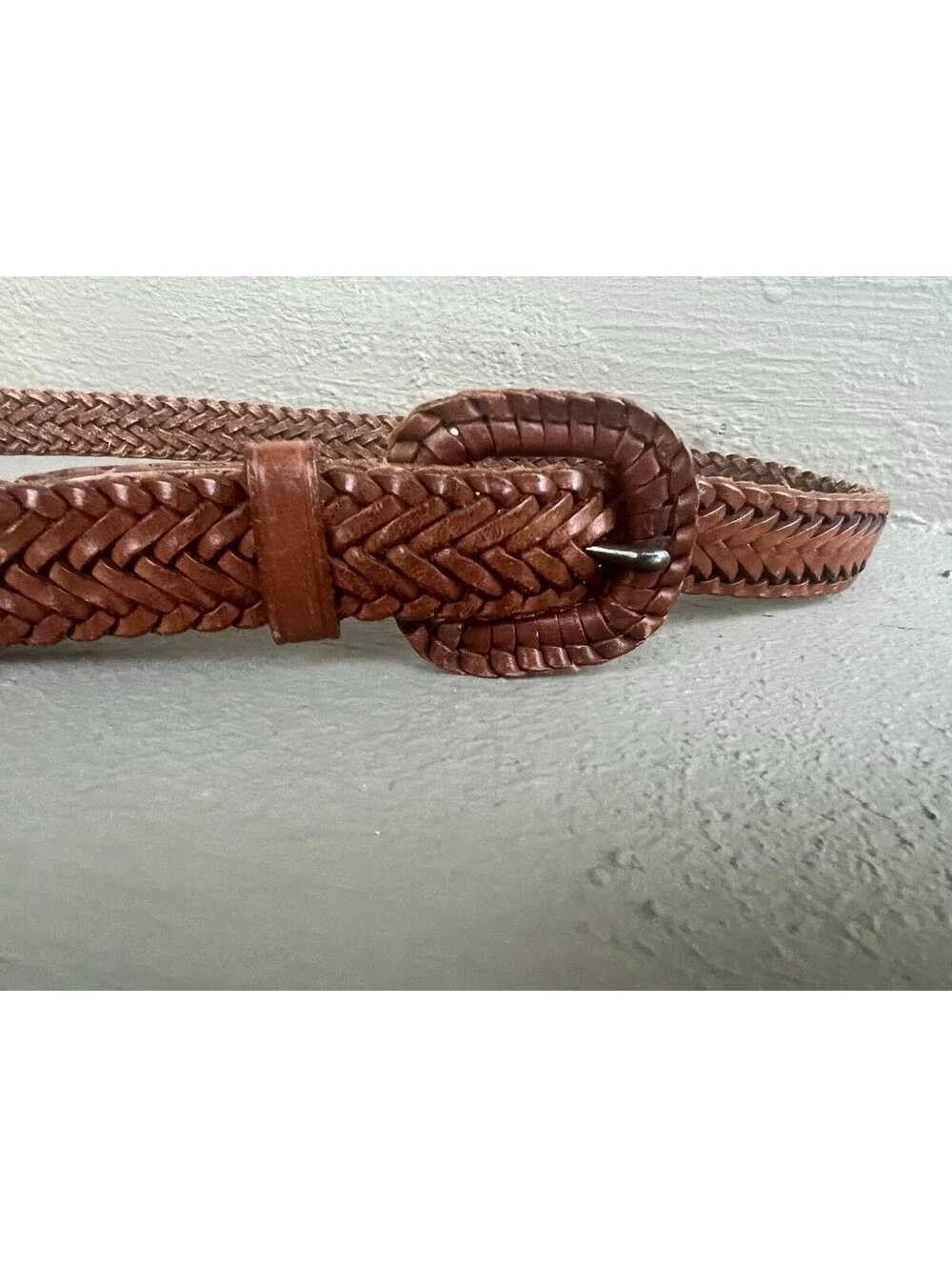 vintage Lands' End brown leather braided belt (style #506) in a size 34